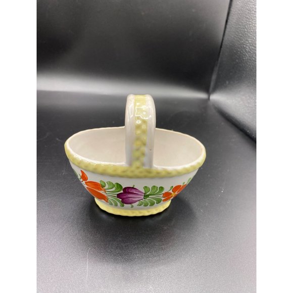 Vintage Ceramic Tole Painted Folk art Basket Hand Painted with Handle 4.5x4.5 - Picture 16 of 16